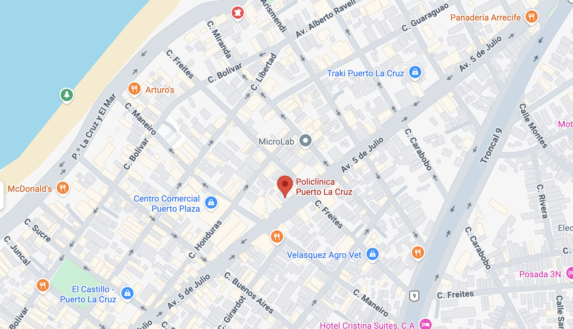 Ubicación de la Policlínica Puerto La Cruz en el mapa